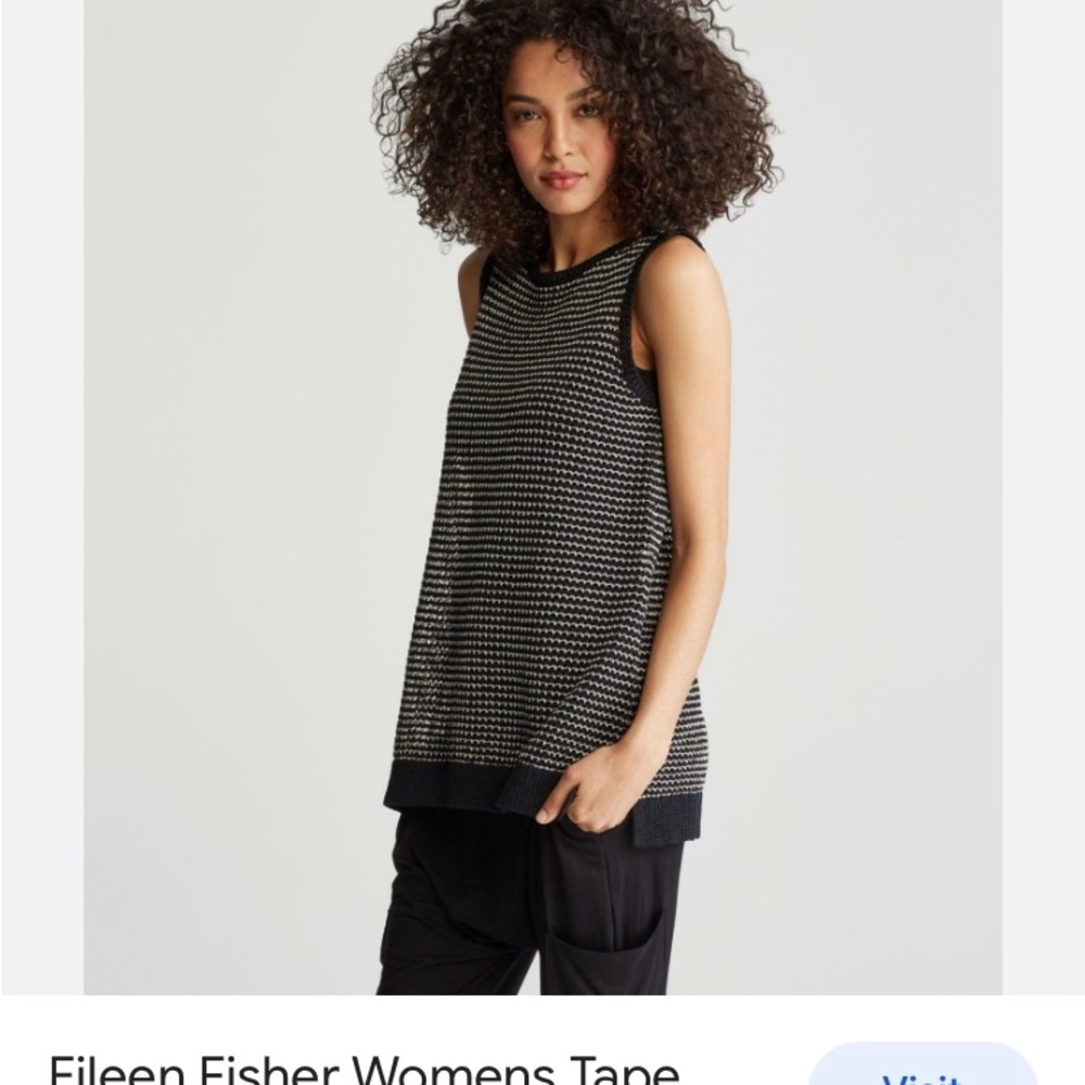 EILEEN FISHER WOMENS Tape Mesh Tank Top Black Bateau